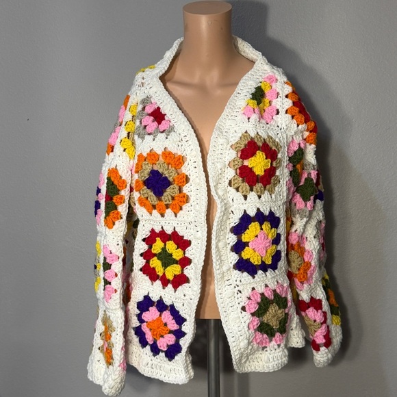 Handmade Crochet Granny Square Jacket – Boho Chic Luxury Cardigan Size L/XL NWT - Picture 2 of 5